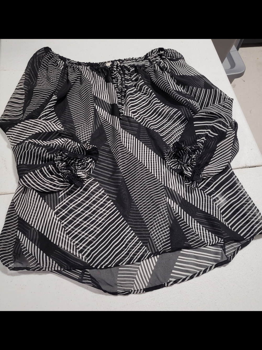 Pleione Black & White Off-Shoulder Striped Blouse - Picture 1 of 4